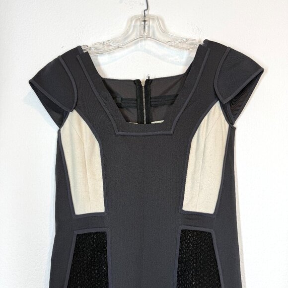 Italian Sheath Dress Wool Cashmere Color Block Gray Black Cream Designer 4 - Picture 4 of 13